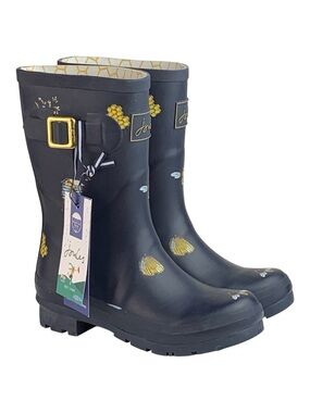 Joules Molly Welly Navy Bee & Honeycomb Waterproof Rain Outdoor Boots